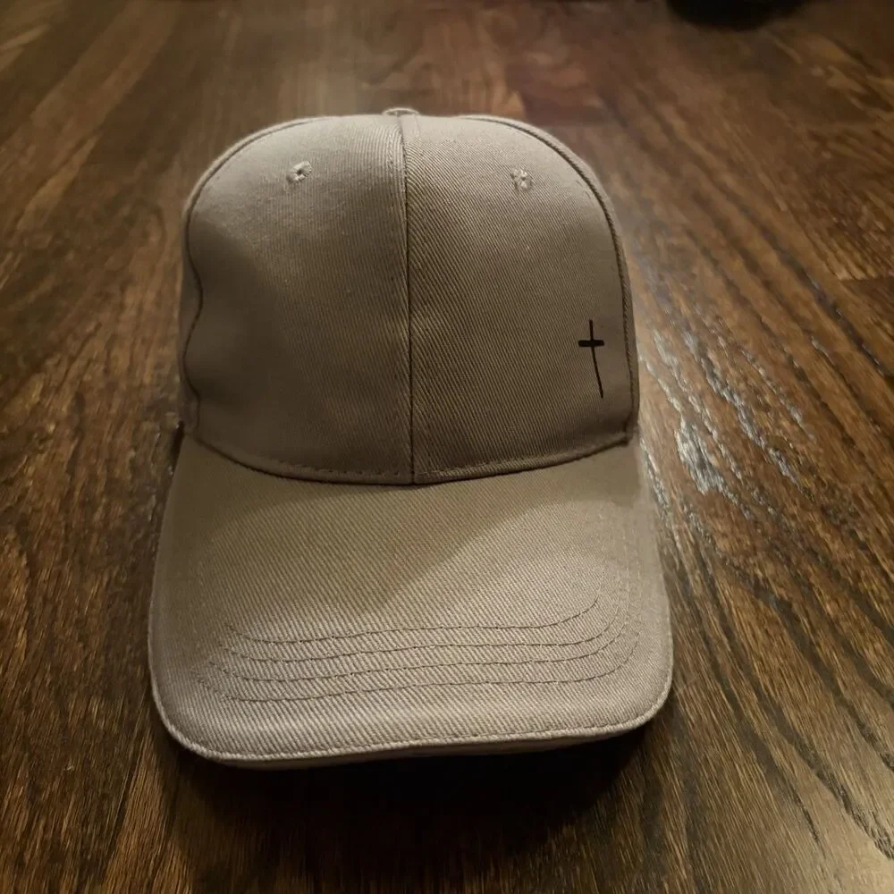 Christian Cross Embroidered Beige Baseball Dad Hat One Size